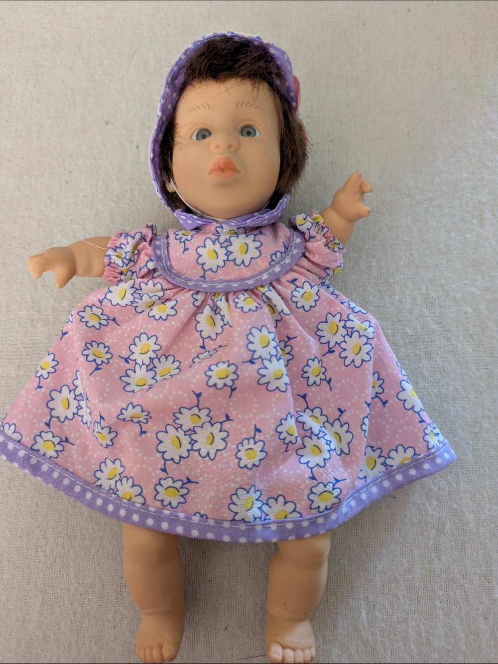 Vintage 90s Gi-Go Palm Pals Doll With Purple Floral Dress And Bonnet